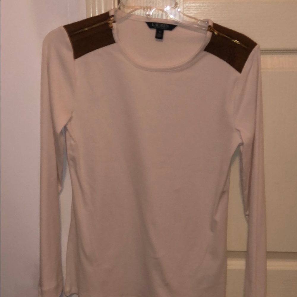 Ralph Lauren Ribbed Long Sleeve Shirt w/ Faux Leather Zip Shoulders #0132